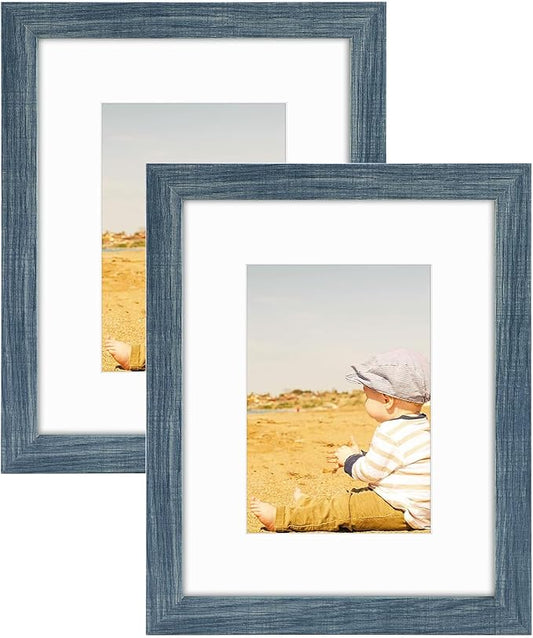 Golden State Art, 8x10 Picture Frame with Mat for 5x7 Photo - High Definition Glass Wall Mounting or Tabletop Display (Blue, 2 Pack)