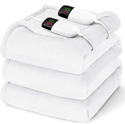 Heated Electric Blanket Queen Size - 84" x 90" Heating Blanket with Dual Control, 10 Heating Levels & 8 Hours Auto Off, Soft Warm Flannel Blanket, Christmas Birthday Gifts for Senior Grandma