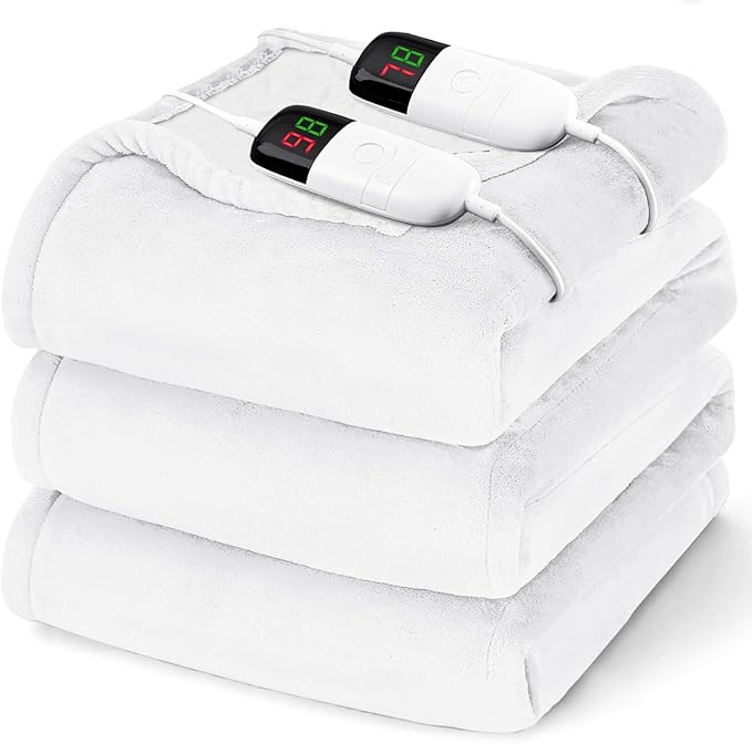 Heated Electric Blanket King Size - 90" x 100" Heating Blanket with Dual Control, 10 Heating Levels & 8 Hours Auto Off, Soft Warm Flannel Blanket, Christmas Birthday Gifts for Senior Grandma