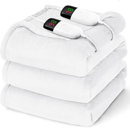Heated Electric Blanket King Size - 90" x 100" Heating Blanket with Dual Control, 10 Heating Levels & 8 Hours Auto Off, Soft Warm Flannel Blanket, Christmas Birthday Gifts for Senior Grandma