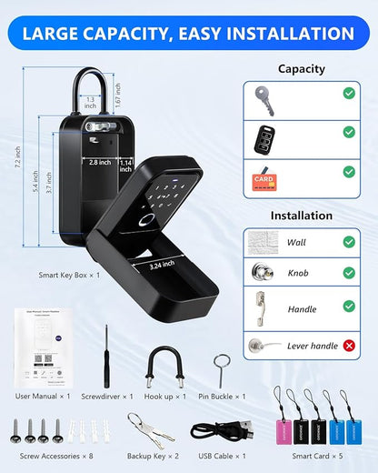 [New]Smart Lock Box,CATCHFACE Wireless Smart Key Lock Box App Control,Share eKey,Key Lockbox Wall Mount&Door Handle,Electronic LockBox Realtor/Home/Office/Warehouse/Vrbo/Cars