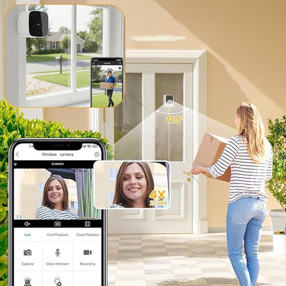 Saker Smart 2K Window Security Camera,2K Dome Security Camera for Indoor Use, 3MP Ultra-Clear Picture with Enhanced Color Night Vision, Wireless Stick-On Installation (with 64GB TF Card)