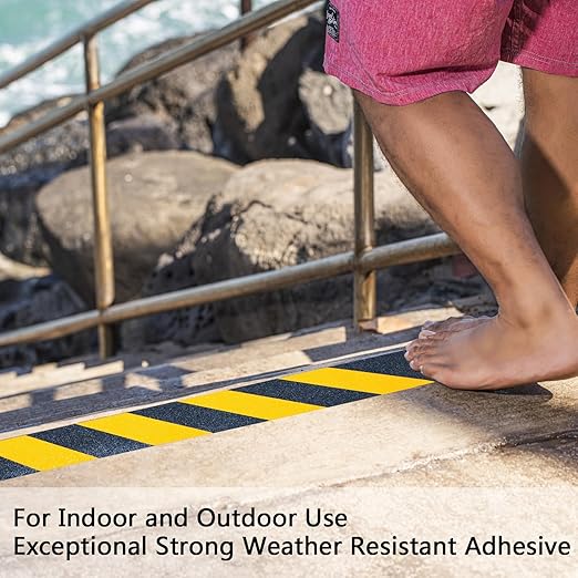 Anti Slip Tape, 2 Inch x 42 Ft Grip Tape for Stairs Outdoor/Indoor, Waterproof Non Skid Roll for Stair Treads Non Slip, High Traction Friction Abrasive Adhesive Stair Steps, Caution Yellow/Black