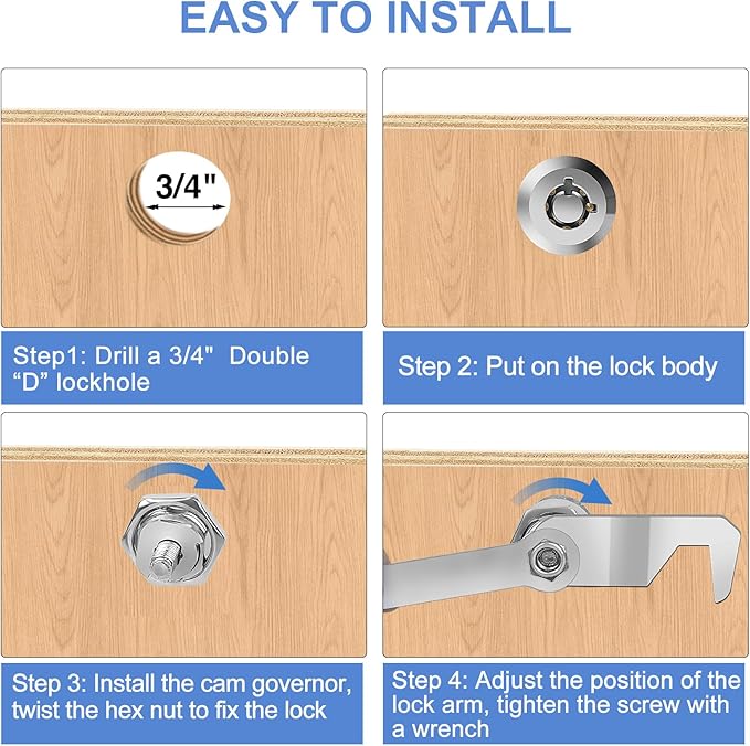 RV Storage Lock - 1-1/8" Cam Lock Keyed Alike Toolbox Locks Replacement for Camper Mailbox or Storage Door (Zinc Alloy, 1 Pack)