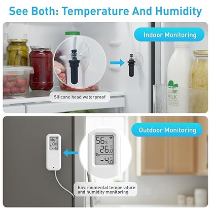Daytech Freezer Thermometer with Room Thermometer and Freezer Alarm 2in1 WiFi Temperature Sensor with App and Email Alerts for Fridge Fish Tank Pet Cage Wine Cellar Greenhouse 1 Pack (No Hub Required)