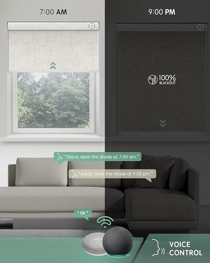 Yoolax Motorized Blinds with Remote, Blackout Smart Blinds Automatic Blinds for Windows, Electric Window Shades Compatible with Alexa Roller Window Shades with Valance (Linen Beige, 55" W x 72" H)