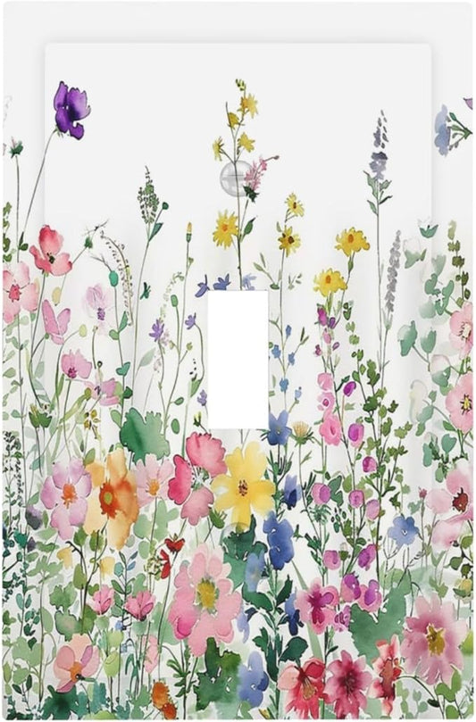 Decorative Light Switch Cover Boho Colorful Flowers Plant Rustic Wildflower 1 Gang Single Toggle Device Electrical Faceplate Switchplates Decorator Outlet Wallplate for Bed Room Bathroom