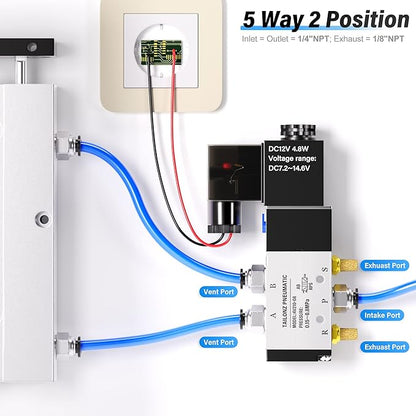 TAILONZ PNEUMATIC 1/4"NPT Solenoid Valve 4V210-08 DC12V Single Coil Pilot-Operated Electric 2 Position 5 Way Connection Type Junction Box