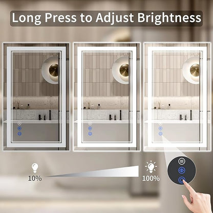 24"x32" LED Bathroom Mirror with Lights, Anti-Fog, Backlit + Front Lit, Dimmable, Led Vanity Mirror for Wall, Lighted Bathroom Mirror, 3 Colors, Shatter-Proof Tempered Glass