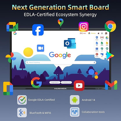 65" Smart Board Google EDLA-Certified 4K Interactive Whiteboard SmartBoard for Classroom & Office, Android 14 Touchscreen with 13MP AI Camera Win 11 Pro 8G RAM+256G ROM, 40-Points, Wall Mount