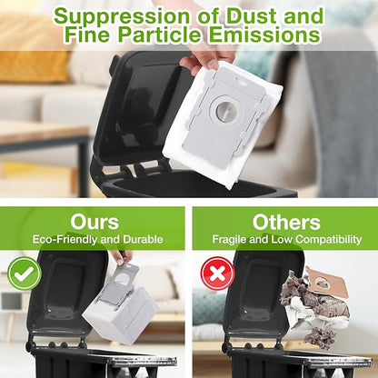 8 Pack Vacuum Bags for iRobot Roomba, Effective Dust Filtration, Compatible with i3+ i4+ i5+ i6+ j6+ i7+ j7+ i8+ J8+ J9+ s9+ 104 105 405 505 705 Combo & All Clean Base Auto Dirt Disposal bag