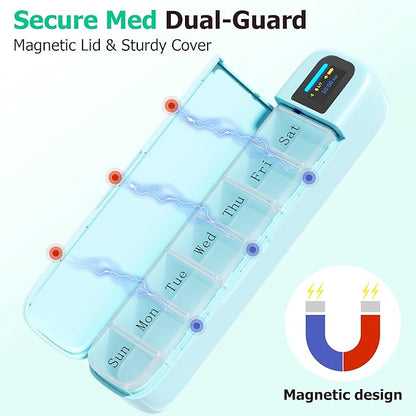 Daviky Smart Pill Organizer with Alarm, Bluetooth Daily Once a Day Pill Box 7 Day with APP, Weekly Travel Pill Case, Portable Pill Reminder for Medicines, Supplements and Vitamins(Green)