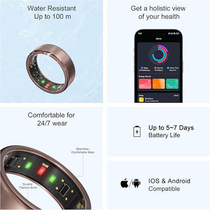 Ring OnePlus - Ultra-Thin Titanium Smart Ring - 7 Days Battery Life - Fitness/SPO₂/Stress/HR/Sleep Skin Temperature Tracker - No App Fee - iOS&Android Compatible (Rosegold,7)