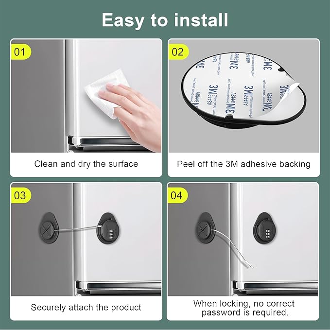 2 Pack Latest Baseball Style Child Safety Refrigerator Lock with 3 Digit Combination Code; Baby Proofing Cabinet Latches for Fridge, Closet, Drawer & Freezer (Black)