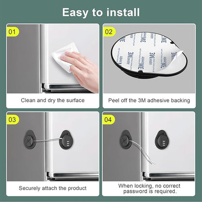 2 Pack Latest Baseball Style Child Safety Refrigerator Lock with 3 Digit Combination Code; Baby Proofing Cabinet Latches for Fridge, Closet, Drawer & Freezer (Black)