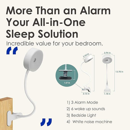 Clipable Sunrise Alarm Clock for Heavy Sleepers, Adjustable Sunlight Wake-Up Light with Music & White Noise, Gentle Gradual Brightening Lamp for Kids & Adults, for Bedroom, Travel or Dorm