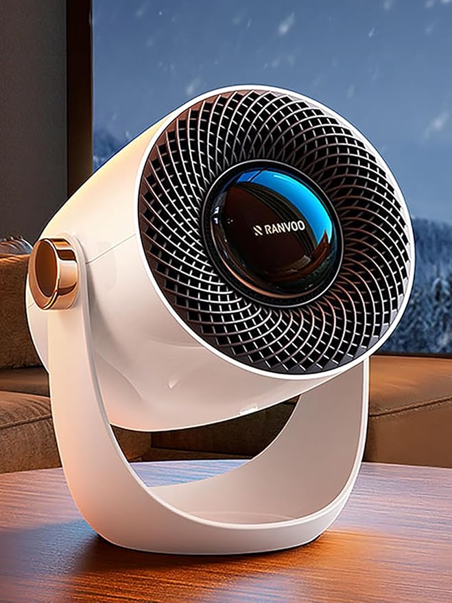 RANVOO Graphene Space Heater, Small Portable Electric Heater for Indoor Use with Hot Airflow, 10X Safe & Smart Protection, 120° Tilt Adjustment to Surround Heat for Office Bedroom, White
