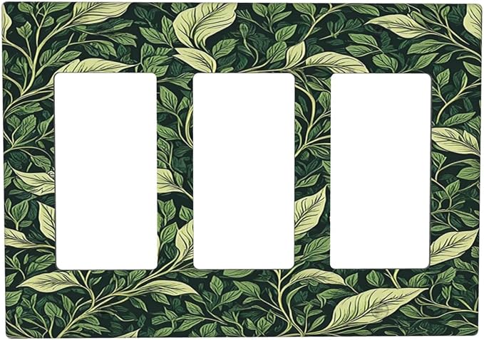 Vintage Green Plant Leaves Triple Rocker Light Switch Covers 3 Gang Outlet Cover Wall Plates Decorative Switch Plates Electrical GFCI Faceplate Switchplate for Home Decor 4.49 X 6.38 IN