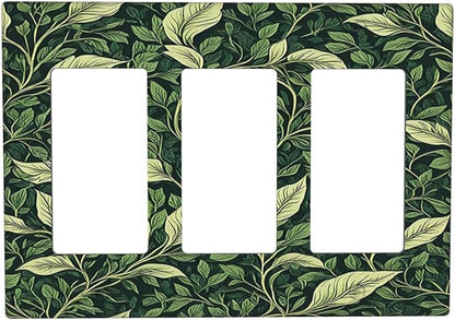 Vintage Green Plant Leaves Triple Rocker Light Switch Covers 3 Gang Outlet Cover Wall Plates Decorative Switch Plates Electrical GFCI Faceplate Switchplate for Home Decor 4.49 X 6.38 IN