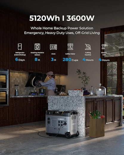 OUKITEL 5120Wh Large Capacity Solar Generator,Portable Power Station P5000 Pro With 400W Solar Panel, 5x3600W AC Output (6000W Surge),1000W MPPT Solar for Emergency, Home Backup, RV, Camping