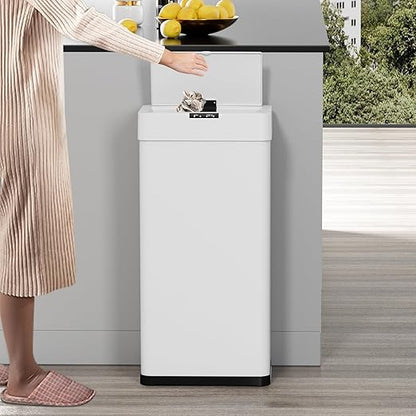 TLSUNNY 21.1 Gallon Motion Sensor Trash Can,Touchless Automatic Garbage Can,Brushed Stainless Steel Smart Bin,with Bag Holder,Soft Close Lid,for Kitchen,Office,RV,Bedroom,Living Room (White, 80L)