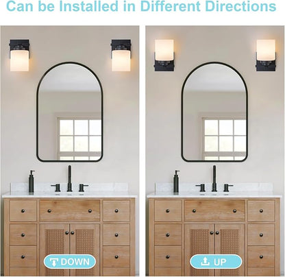 1 Light Modern Bathroom Light Fixtures Over Mirror, Black Vanity Lights for Bathroom Wall Sconces with Milky White Glass Shades, E26 Socket (Bulbs Not Included)