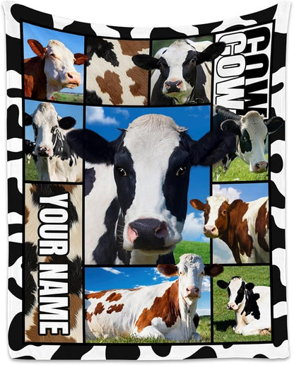 Custom Cow Blankets and Throws, Personalized Cow Gifts for Women Girls, Soft Fluffy Fuzzy Farmhouse Blanket Country Home Decor, 30"x40" Animal Pattern Throw for Couch Sofa