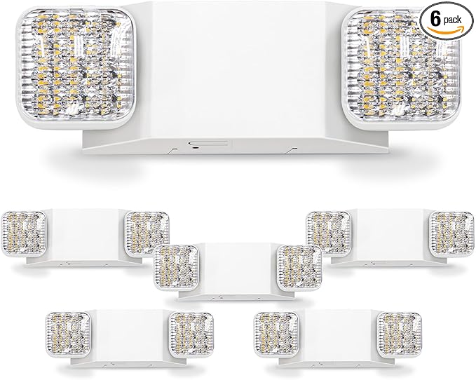 LED Emergency Lights, Commercial Emergency Lights for Business, Power Outages, Offices, with Backup Battery (90 Minutes), Wall Mount, Hard Wired, 120-277V, Fire Resistant (94V-0) UL