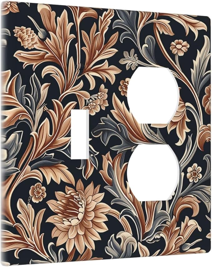 Wallplates Vintage Grey Plant Leaves Brown Flowers 1 Toggle 1 Duplex Switch Plate Electrical GFCI Faceplate Decorative Light Switch Covers for Bedroom Home Decor
