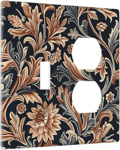 Wallplates Vintage Grey Plant Leaves Brown Flowers 1 Toggle 1 Duplex Switch Plate Electrical GFCI Faceplate Decorative Light Switch Covers for Bedroom Home Decor