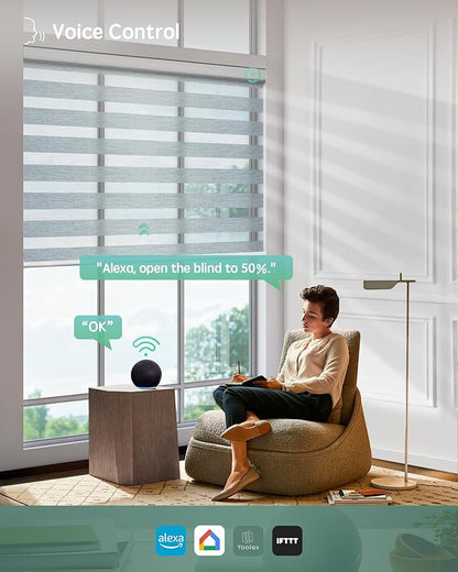 Yoolax Motorized Blinds with Remote, Electric Zebra Blinds for Indoor Windows, Room Darkening Smart Shades with Voice Control, Compatible with Alexa Google Home, APP Control, 46" W x 72" H, Grey