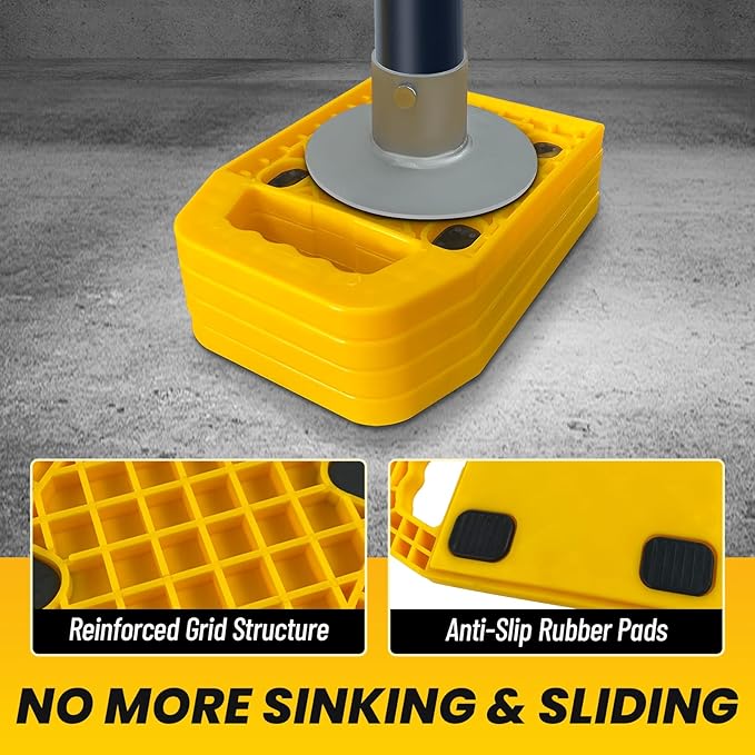 ROBLOCK RV Stabilizing Jack Pads with Anti-Slip Rubber Mats,4 Packs Sink Resistant Rv Leveling Pads with Handle, Interlocking Design RV Stabilizer Jack Blocks for Trailer Camper Motorhome, 6.5" x 6.5"