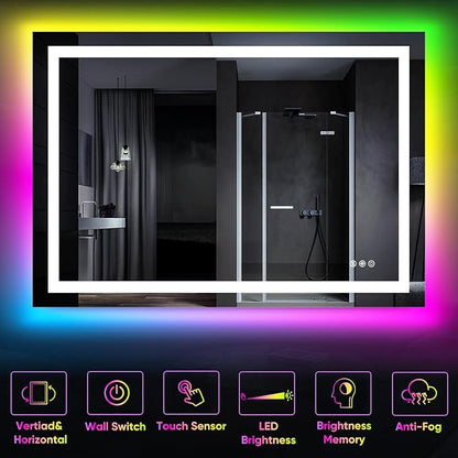 LED Bathroom Mirror, 30"x55" with Frontlit and Backlit Anti-Fog Mirror with Lights LED Vanity Mirror for Bathroom 11 Colors Temperature & Dimmable Bathroom Mirror with HD Tempered Glass
