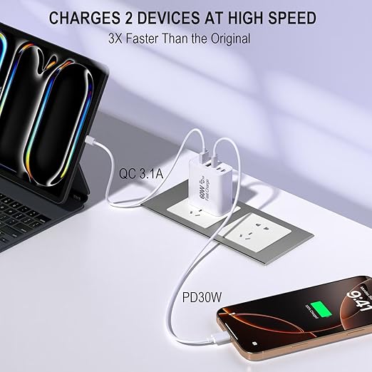 USB C Fast Charger Block, 2Pack 60W 5-Port Type C iPhone Charger Plug, Apple Fast Charging Block, 3 USB C+2 USB A PD & QC 3.0 Power Adapter Multi-port Cube Brick for iPhone 16/15/14/13/12/11/X/8, iPad