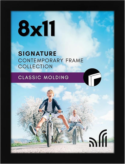 Americanflat 8x11 Picture Frame with Shatter-Resistant Glass - Signature Collection - Gallery-Style Frames Made of Engineered Wood - Photo Frame for Tabletop and Wall Display - Black