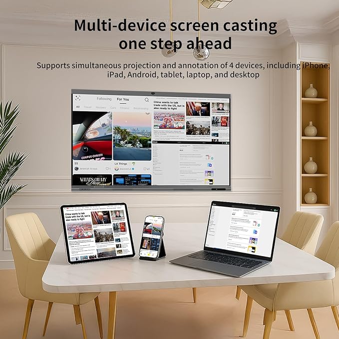 TIBURN 65" 4K UHD Smart Board with Auto-Framing Camera | Smart Whiteboard Interactive Touchscreen Display, Includes Wall Mount, Mobile Stand NOT Included,Ideal for Office, Classroom, and Conference
