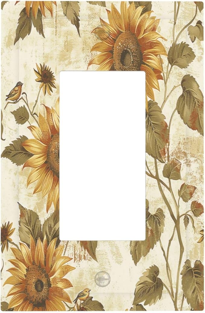 Decorative Outlet Covers Rustic Sunflower Floral Pattern 1 Gang Single Rocker Light Switch Cover Plate Wall Plates GFCI Faceplate for Bedroom Cabin Decor