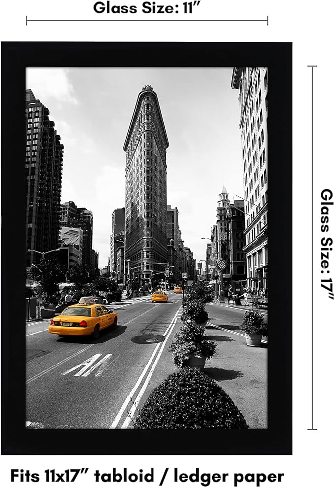 Americanflat 11x17 Picture Frame with Shatter-Resistant Glass - Signature Collection - Gallery-Style Frames Made of Engineered Wood - Photo Frame for Wall Display - Black
