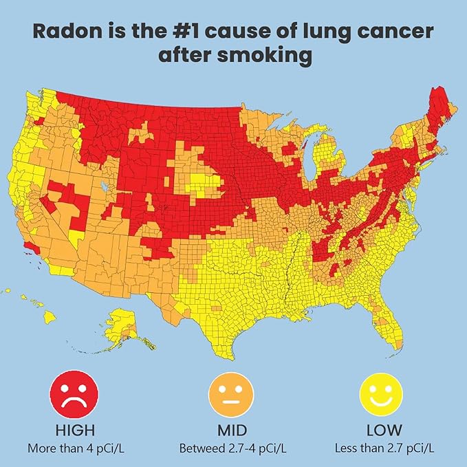 Radon Detector for Home, Portable Radon Tester, Lightweight, Easy to Use, Radon Tester with E-Ink Display, No Lab Fees, 3 AAA Batteries Powered, Bq/m3 and PCi/L Optional, White
