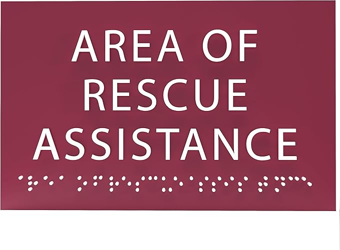 6" X4" Area of Rescue Assistance Sign- Tactile Graphics Grade 2 Braille Text ADA Compliant Sign |ADA Compliant Plastic Signs for Schools, Offices, Businesses, Apartments & Restaurants