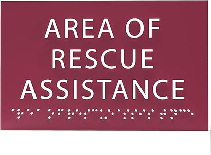 6" X4" Area of Rescue Assistance Sign- Tactile Graphics Grade 2 Braille Text ADA Compliant Sign |ADA Compliant Plastic Signs for Schools, Offices, Businesses, Apartments & Restaurants