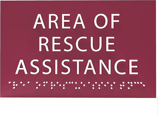 6" X4" Area of Rescue Assistance Sign- Tactile Graphics Grade 2 Braille Text ADA Compliant Sign |ADA Compliant Plastic Signs for Schools, Offices, Businesses, Apartments & Restaurants