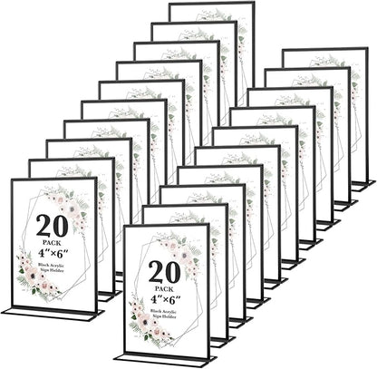 20 Pack Acrylic Sign Holders 4x6 Inch, Double Sided Vertical Stand Clear Picture Frames, Wedding Table Numbers Frames for Party, Restaurant Signs and Office Photos