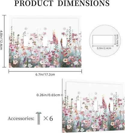 Colorful Flowers Pink Floral Watercolor Plant Decorative Switch Plates 3 Gang Wall Plate Triple Toggle Light Switch Cover Faceplate Electrical Wall Panels for Bed Room Living Room Decor