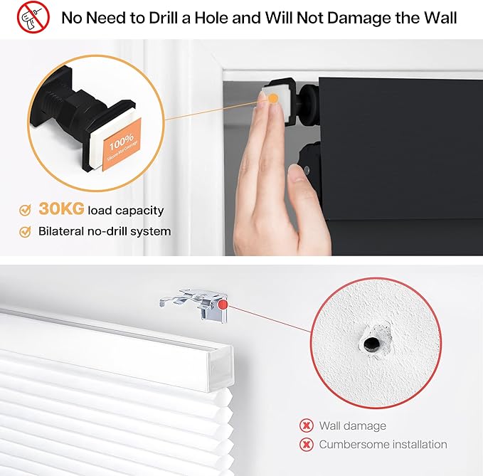 LazBlinds No Drill Blinds for Indoor Windows, Blackout Roller Shades, Cordless Window Blackout Blinds, Thermal Insulated Fabric UV Protection for Home and Office, 34.5" W x 72" H, Black