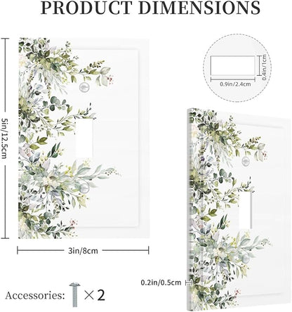 Decorative Light Switch Plate Covers Rustic Eucalyptus Leaves Green Leaf 1 Gang Light Switch Cover Plate Single Toggle Wall Plate Outlet Covers Faceplate for Home Decor （2 Pack）