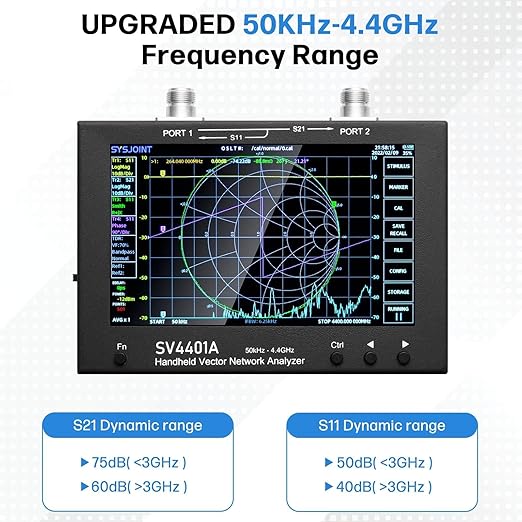 AURSINC 7inch NanoVNA SV4401A Vector Network Analyzer, 50KHz-4.4GHz Antenna Analyzer with 6700mAh Battery 8GB Storage Measuring S Parameters, Voltage Standing Wave Ratio, Phase, Delay, Smith Chart
