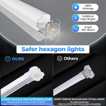 Hexagon Garage Lights-128W LED,5000K 14080LM Updated Bigger Size 16 Pack Lights for Car Detailing,Workshop,Basement,Gym,Bar