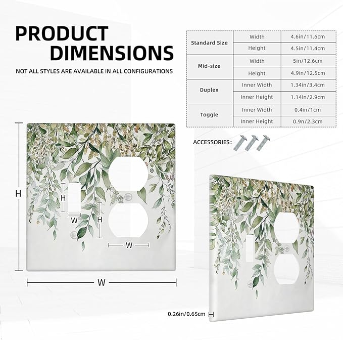 Wallplates Sage Green Eucalyptus Watercolor Plant Leaves 1 Toggle 1 Duplex Switch Plate Electrical GFCI Faceplate Decorative Light Switch Covers for Bedroom Bathroom Decor