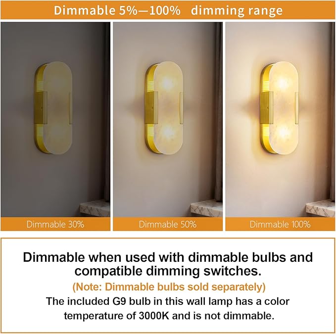 Brass Alabaster Wall Sconce, Modern Natural Marble Wall Sconces for Indoor Lighting, 13.8 in Gold Wall Lights for Bathroom Dining Room Stairs Bedroom (1-Pack)